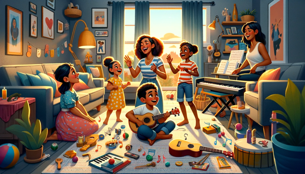 Family enjoying music together, showcasing its role in bonding and creating joyful moments.