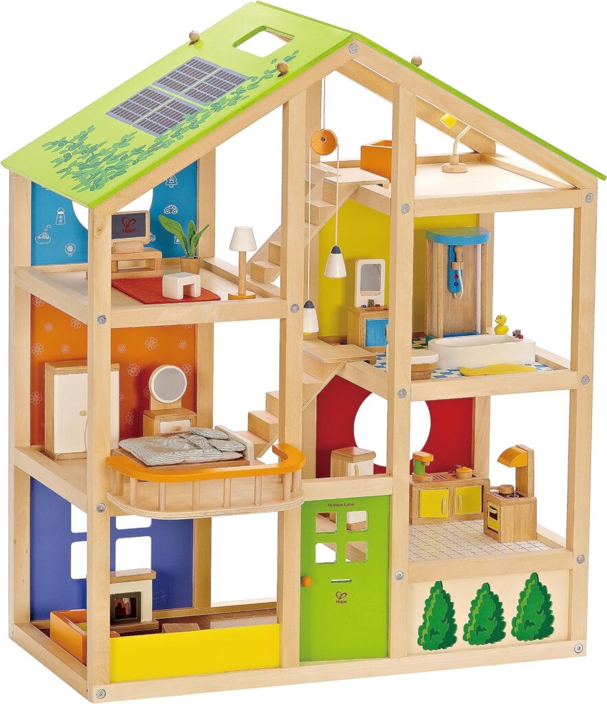 all seasons kids wooden dollhouse by hape award winning 3 story dolls house toy with furniture accessories movable stair 883x1024 1