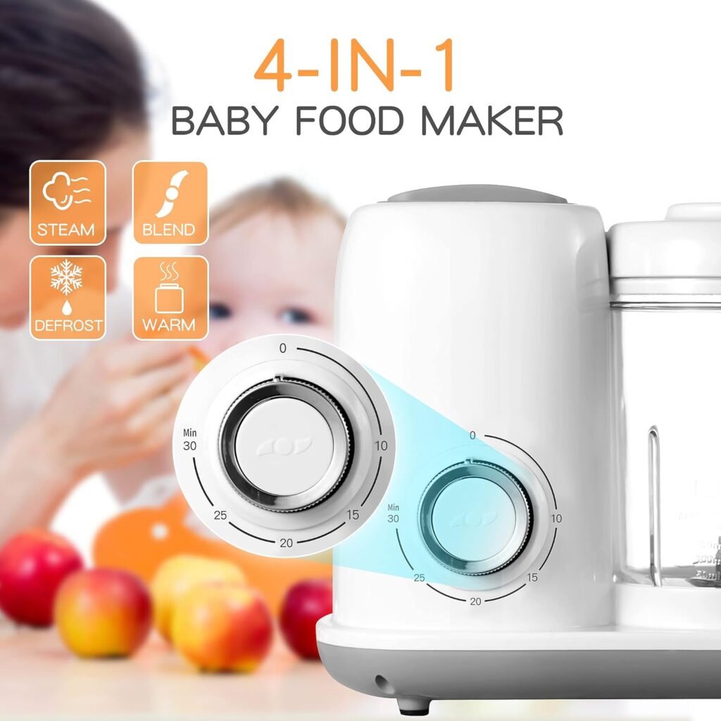 AMZBABYCHEF Baby Food Maker, 4 in 1 Baby Food Processor and Steamer, Puree Blender, Multifunctional Baby Puree Maker, Dishwasher Safe, White