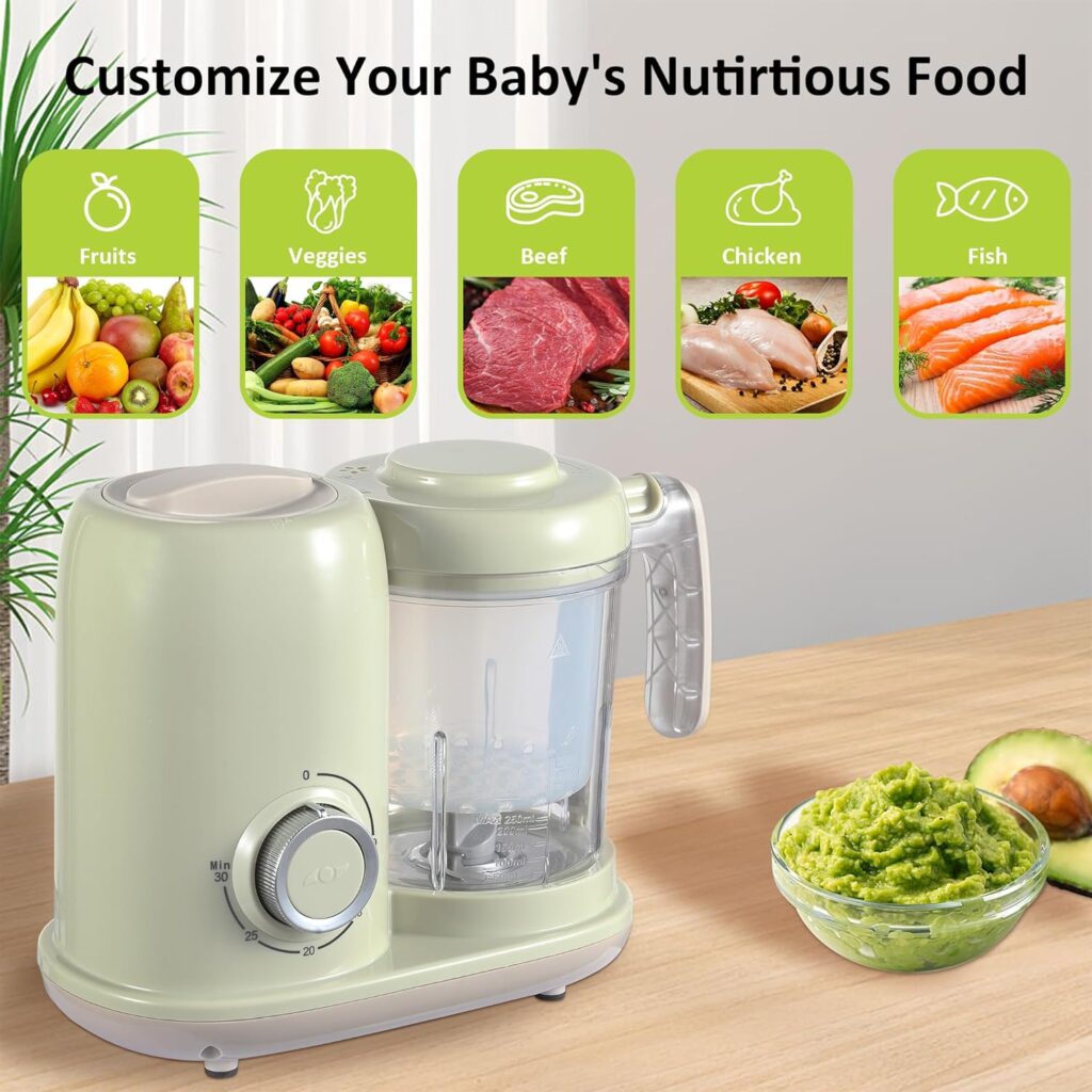 AMZBABYCHEF Baby Food Maker, 4 in 1 Baby Food Processor and Steamer, Puree Blender, Multifunctional Baby Puree Maker, Dishwasher Safe, White