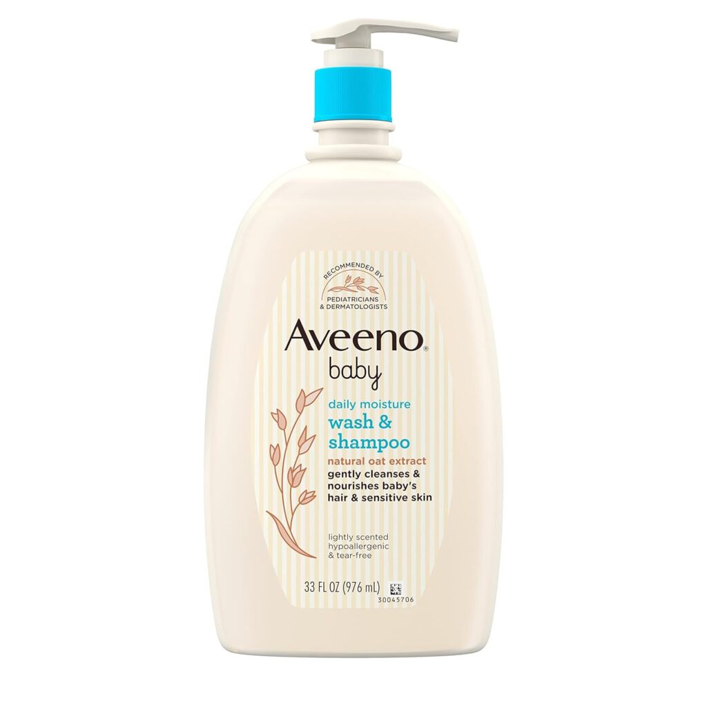 Aveeno Baby Daily Moisture Gentle Bath Wash Shampoo with Natural Oat Extract, Hypoallergenic, Tear-Free Paraben-Free Formula for Sensitive Hair Skin, Lightly Scented, 33 fl. oz