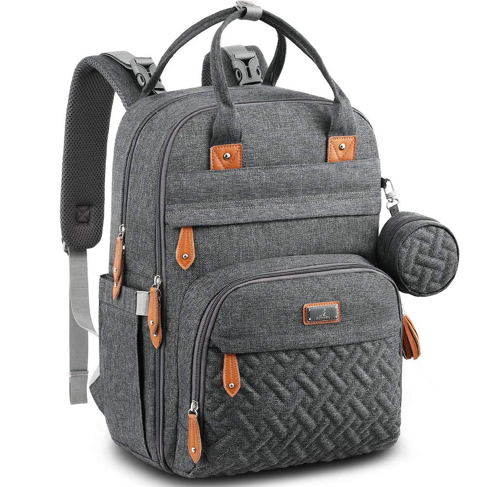 BabbleRoo Diaper Bag Backpack - Multi function Waterproof Diaper Bag, Travel Essentials Baby Tote with Changing Pad, Stroller Straps Pacifier Case - Unisex, Dark Gray