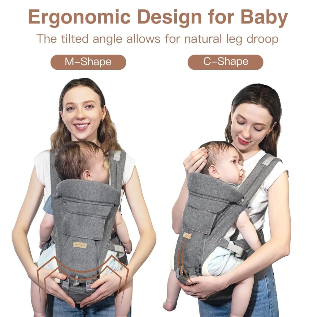 Baby Carrier with Hip Seat, 6-in-1 Baby Carrier Newborn to Toddler, Head Support and Breathable Mesh, Adjustable Removable Soft Ergonomic Baby Sling Carrier (7-41 lbs) for Everyday Family Events, Grey