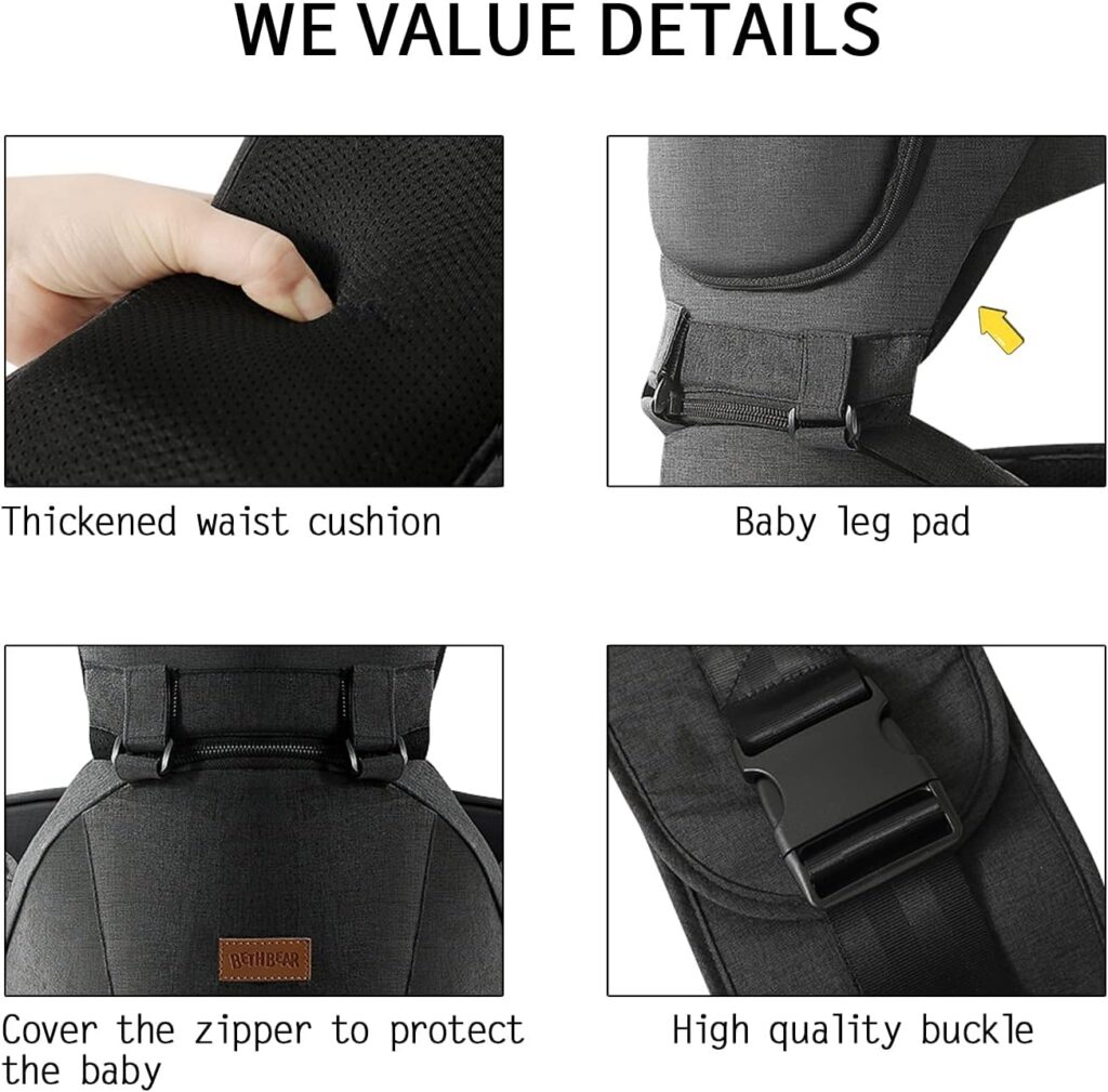 Baby Carrier with Hip Seat, Baby Carrier Newborn to Toddler, 6-in-1 Ways to Carry, All Seasons, Adjustable Baby Holder Carrier for Breastfeeding (Black）