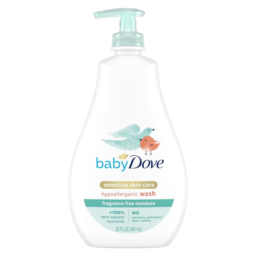 Baby Dove Sensitive Skin Care Baby Wash For Bath Time, Moisture Fragrance Free and Hypoallergenic, Washes Away Bacteria 20 oz