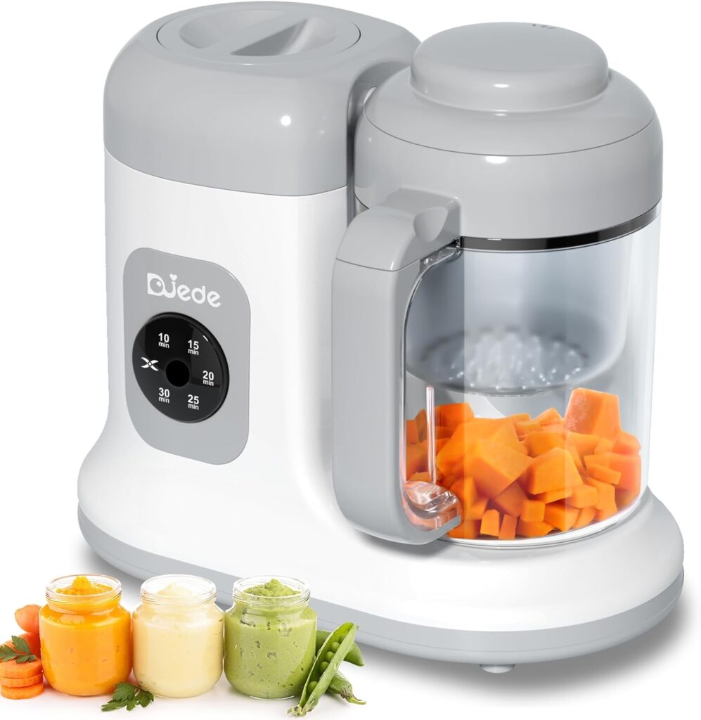 Baby Food Maker - DUEDE One Button Rotate Press Control, Baby Food in Minutes, Processor Steamer Puree Blender, Auto Cooking Stirring, Healthy Homemade Food for Infants Toddlers, White