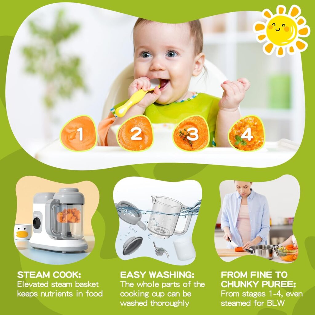 Baby Food Maker - DUEDE One Button Rotate Press Control, Baby Food in Minutes, Processor Steamer Puree Blender, Auto Cooking Stirring, Healthy Homemade Food for Infants Toddlers, White