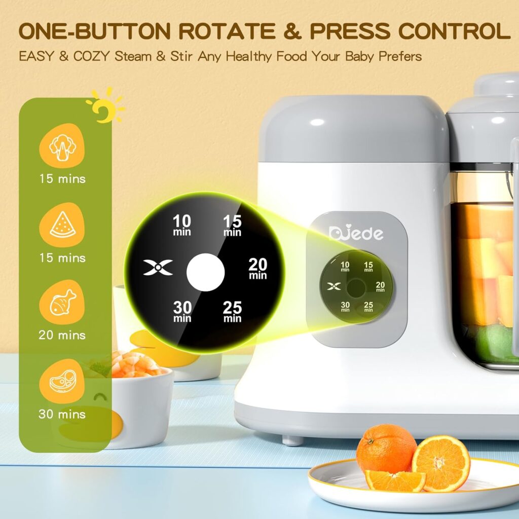 Baby Food Maker - DUEDE One Button Rotate Press Control, Baby Food in Minutes, Processor Steamer Puree Blender, Auto Cooking Stirring, Healthy Homemade Food for Infants Toddlers, White