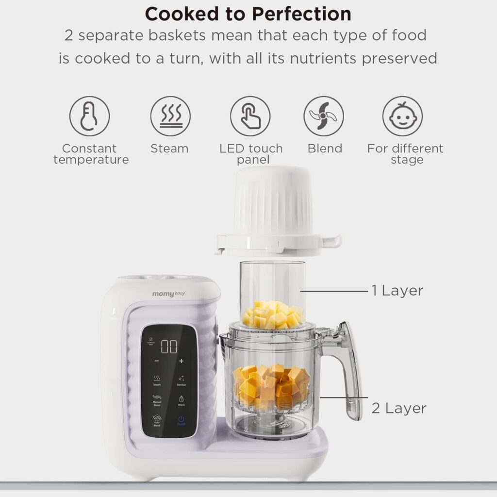 Baby Food Maker, Multifunction Baby Food Processor Chopper Grinder, Baby Food Steamer and Puree Blender in-One, with Bottle Warmer, Auto Cooking Grinding with Touch Control PanelSelf Cleans