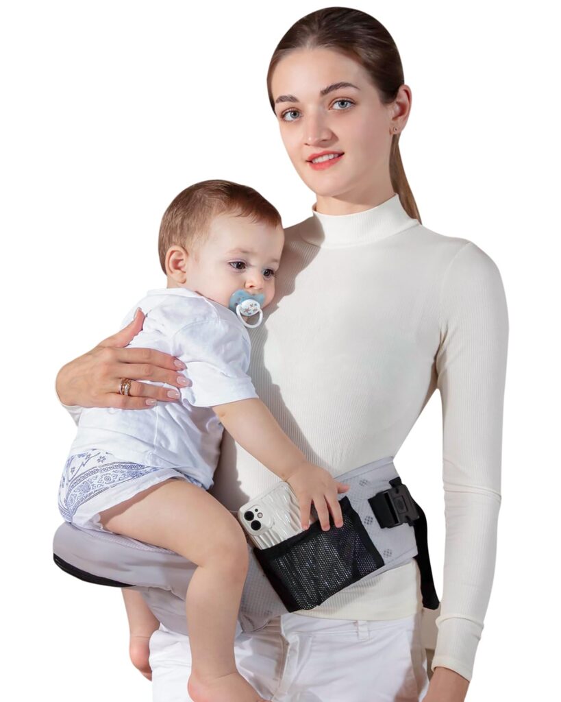 Baby Hip Seat Carrier, GROWNSY Ergonomic Hip Seat Baby Carrier with Multiple Pockets, Adjustable Extended Waistband for Newborns Toddlers up to 50 lbs, Black