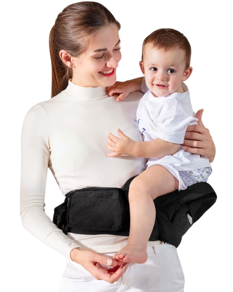 Baby Hip Seat Carrier, GROWNSY Ergonomic Hip Seat Baby Carrier with Multiple Pockets, Adjustable Extended Waistband for Newborns Toddlers up to 50 lbs, Black