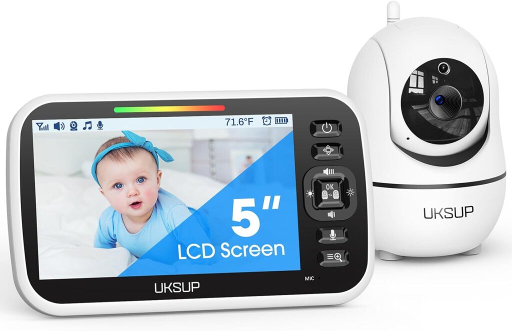 Baby Monitor with Camera and Audio - 5” Display Video Baby Monitor with 29 Hour Battery Life, Remote Pan Tilt, 2X Zoom,Auto Night Vision, 2 Way Talk, Temperature Sensor,Lullabies,960 Feet Range