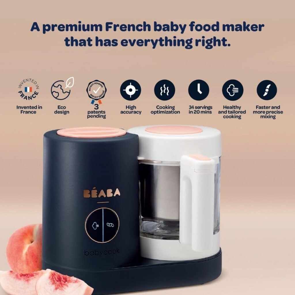 BEABA Babycook Neo, Glass Baby Food Maker, Glass Baby Food Processor, 4 in 1 Baby Food Steamer, Glass Baby Food Blender, Baby Essentials, Make Baby Food at Home, Makes 34 Servings in 20 Mins, Midnight