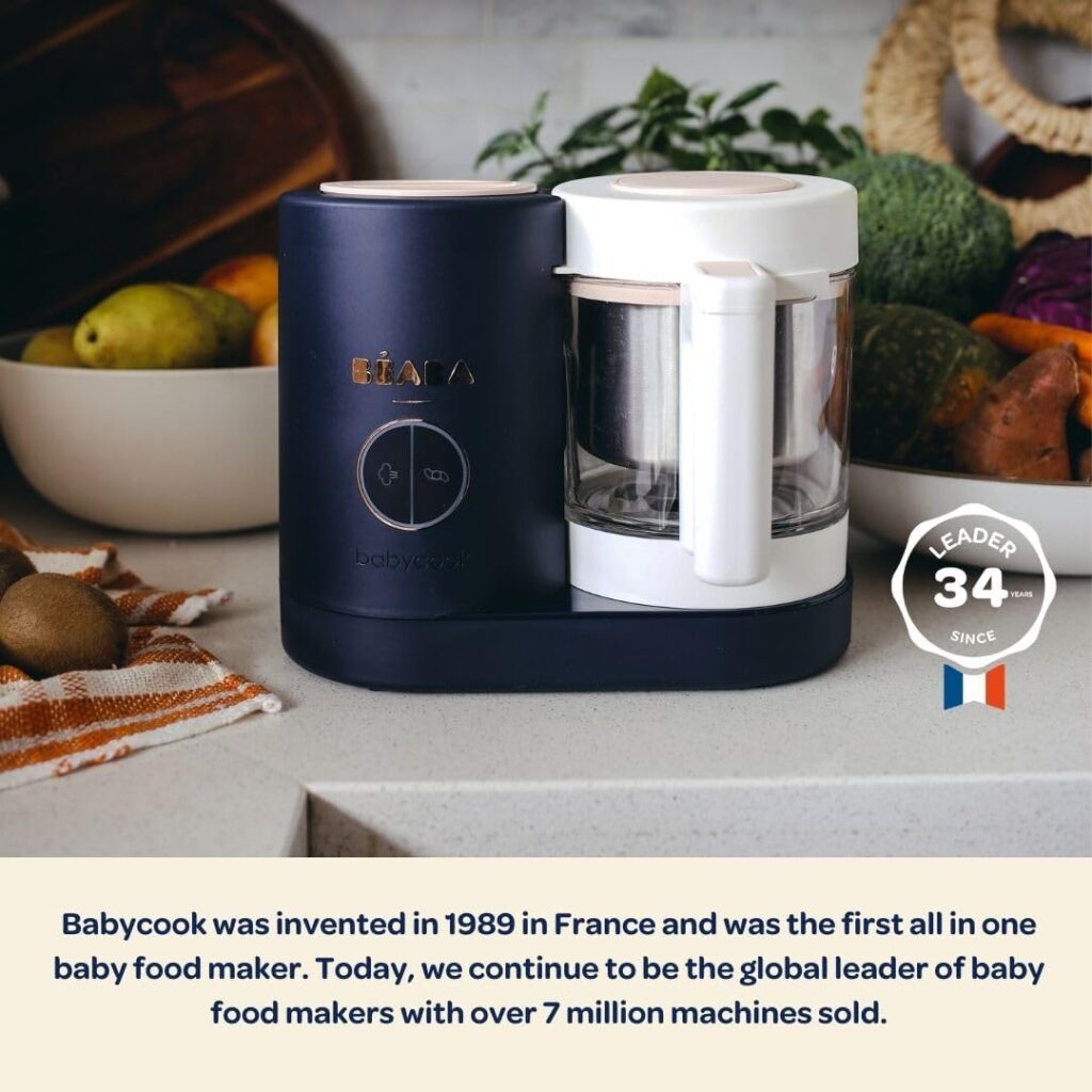 BEABA Babycook Neo, Glass Baby Food Maker, Glass Baby Food Processor, 4 in 1 Baby Food Steamer, Glass Baby Food Blender, Baby Essentials, Make Baby Food at Home, Makes 34 Servings in 20 Mins, Midnight