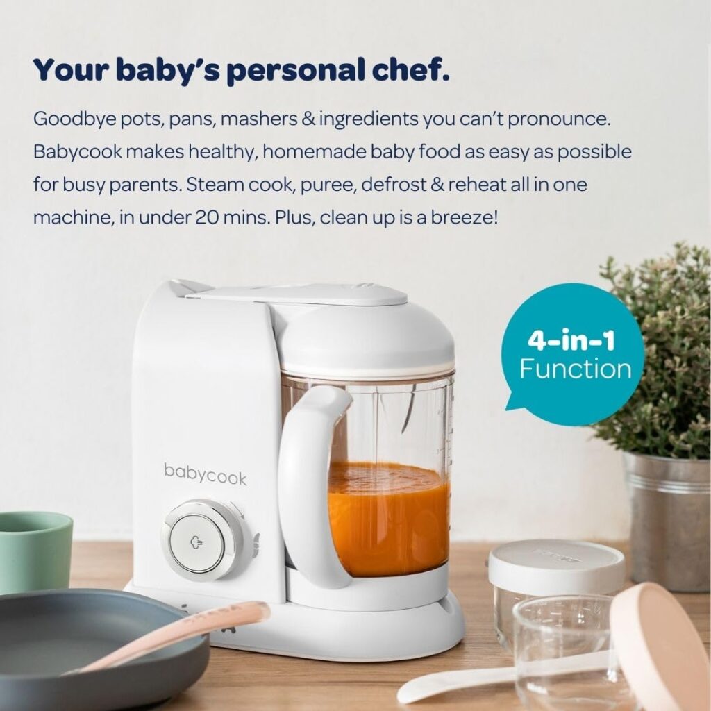 BEABA Babycook Solo 4 in 1 Baby Food Maker, Baby Food Processor, Steam Cook + Blend, Lrg Capacity 4.5 Cups 27 Servings in 20 Mins, Cook Healthy Baby Food at Home, Dishwasher Safe, Cloud