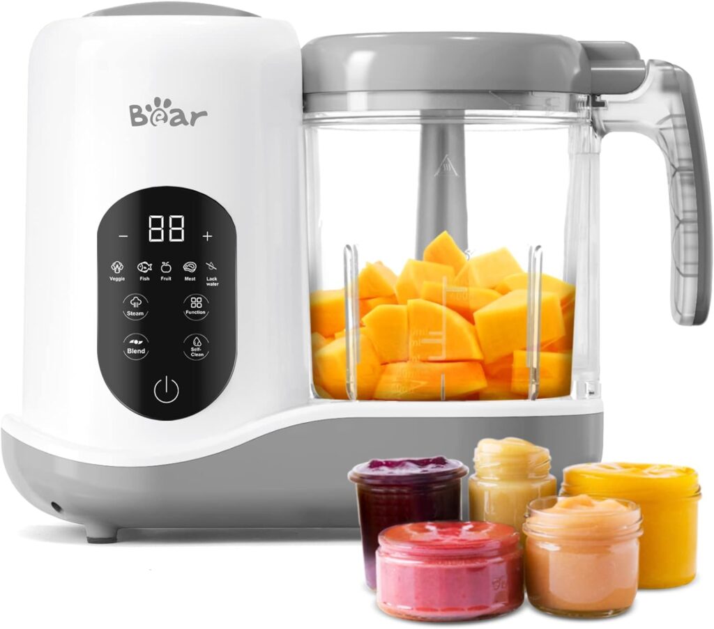 BEAR 2024 Baby Food Maker | One Step Baby Food Processor Steamer Puree Blender | Auto Cooking Grinding | Baby Food Puree Maker with Self Cleans | Touch Screen Control, White