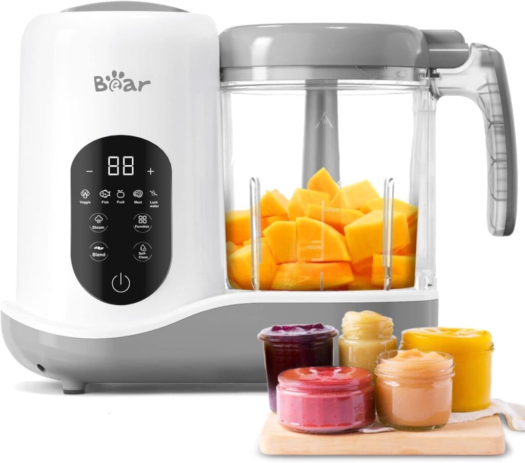 BEAR 2024 Baby Food Maker | One Step Baby Food Processor Steamer Puree Blender | Auto Cooking Grinding | Baby Food Puree Maker with Self Cleans | Touch Screen Control, White