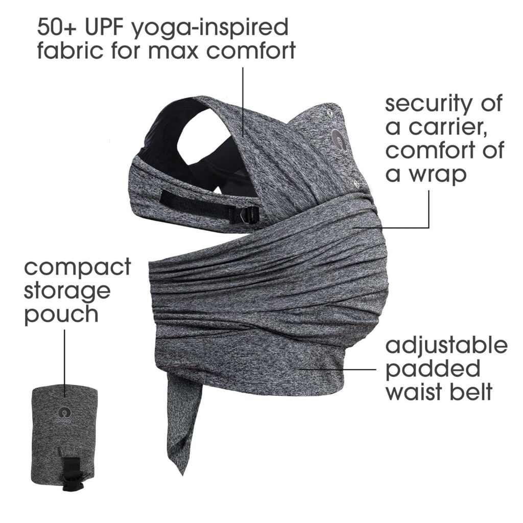 Boppy Adjustable Baby Carrier - Heathered Gray, Hybrid Wrap, 3 Positions, 0m+ 8-35lbs, Yoga-Fabric, Polyester Blend