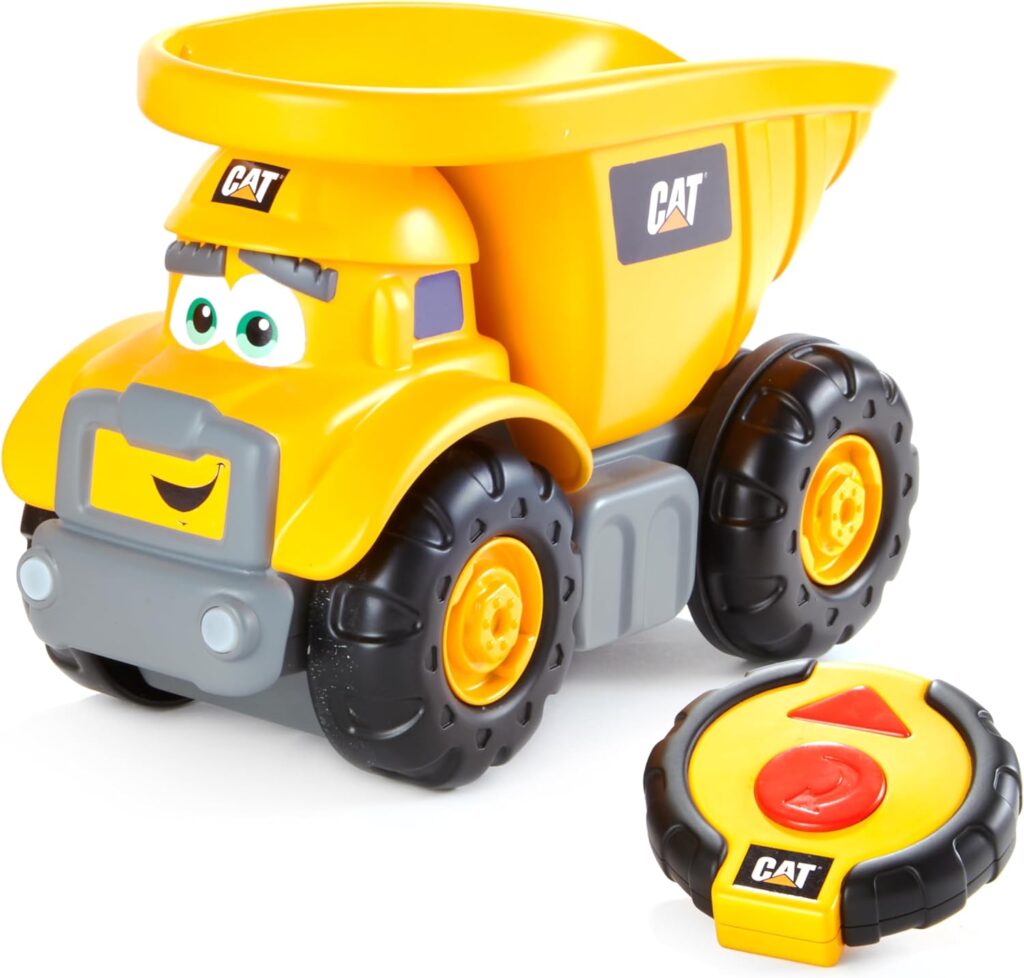 CAT Construction Toys, Junior Crew Lil Movers Remote Control Truck, RC Car + Dump Truck, Working Headlights, with Child Friendly Controller