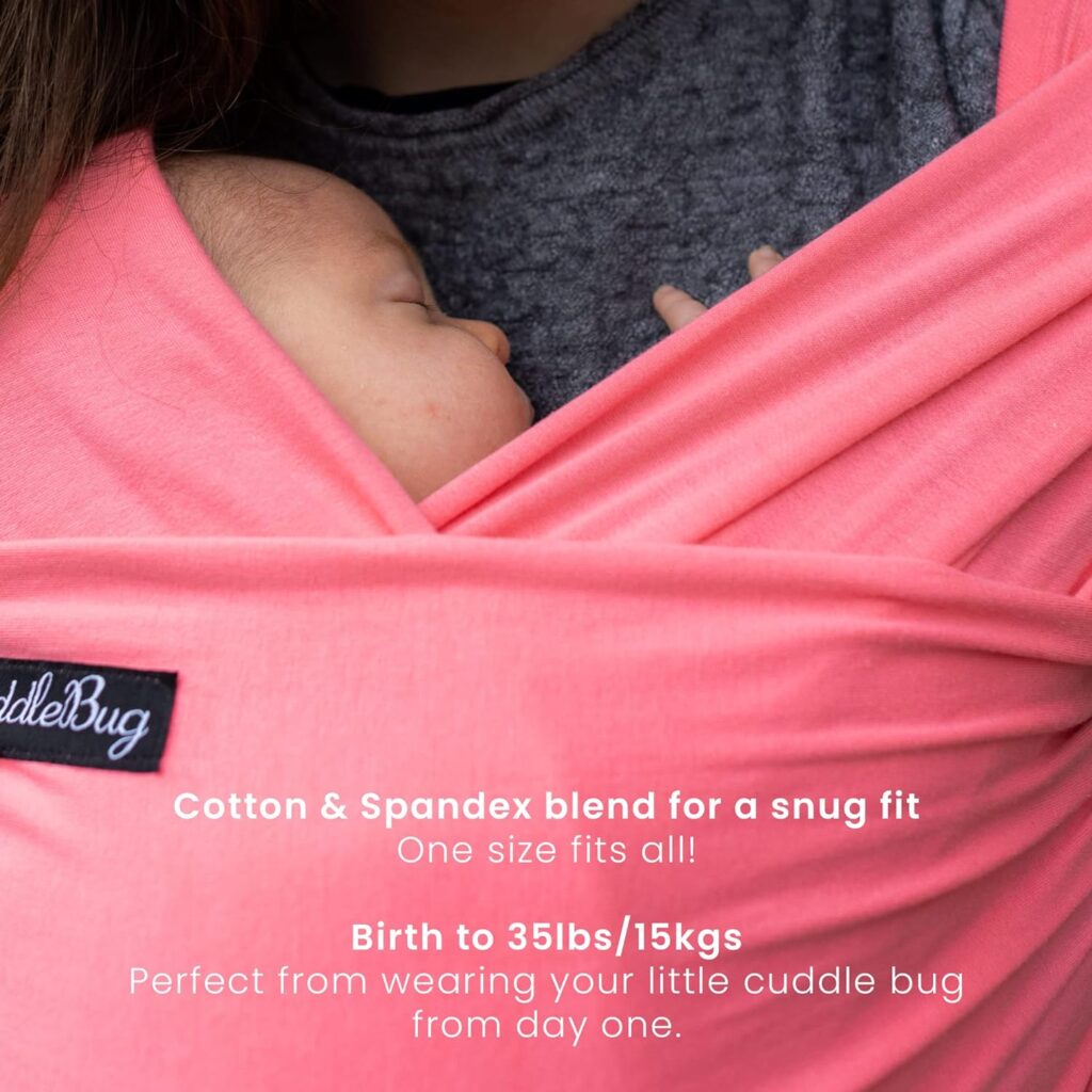 CuddleBug Baby Wrap Sling + Carrier - Newborns Toddlers up to 36 lbs - Hands Free - Gentle, Stretch Fabric - Ideal for Baby Showers - One Size Fits All (Pink)