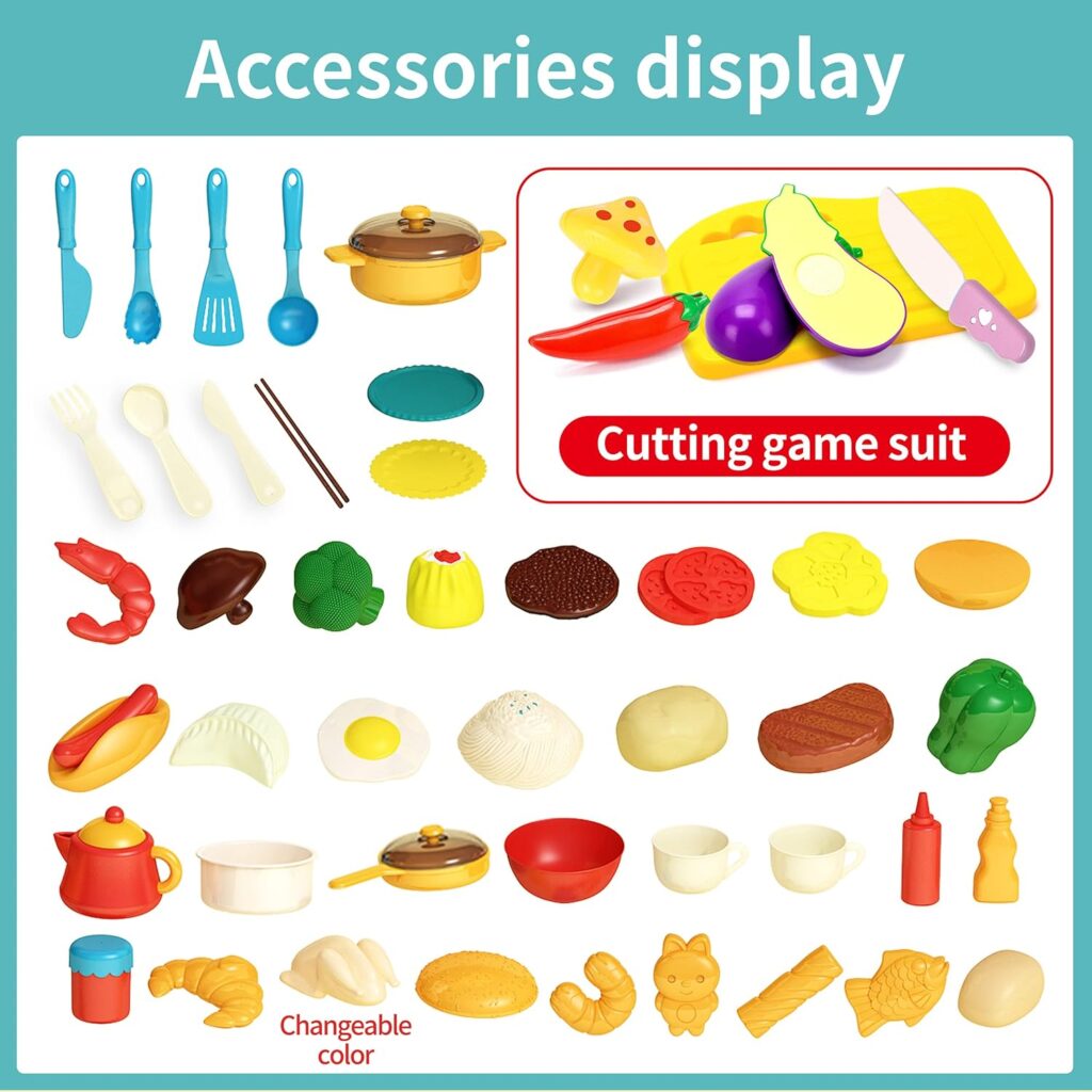 Deejoy Kitchen Playset,48Pcs for Boys and Girls, Kitchen Toys with Realistic LightsSounds, Simulation of Spray and Play Sink, Pretend Play Food with Toddler