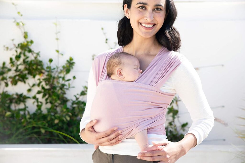 Ergobaby Aura Baby Wrap Carrier Sling for Newborn to Toddlers up to 11kg (0-3 yrs), 100% Viscose, Comfort Stretch with Built-in Storage Pocket, Blush Pink