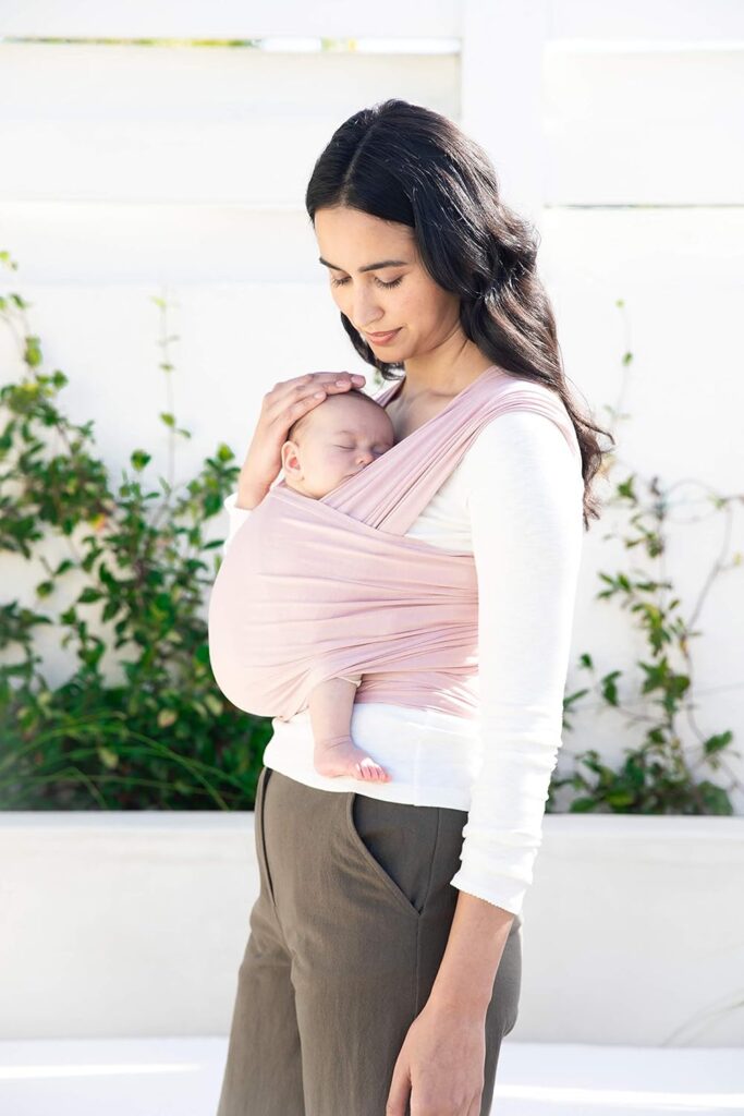 Ergobaby Aura Baby Wrap Carrier Sling for Newborn to Toddlers up to 11kg (0-3 yrs), 100% Viscose, Comfort Stretch with Built-in Storage Pocket, Blush Pink