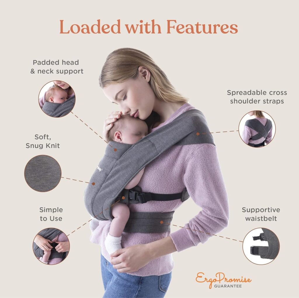 Ergobaby Embrace Cozy Newborn Essentials Baby Carrier Wrap (7-25 Pounds), Ponte Knit, Cream