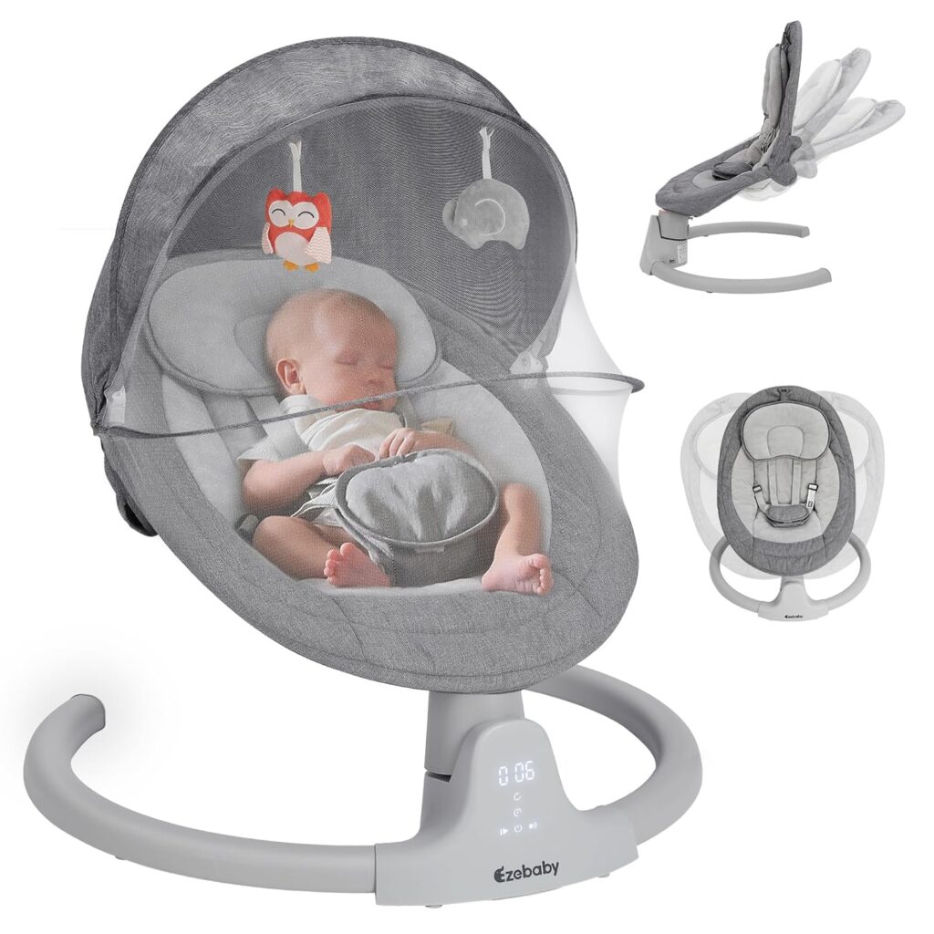 ezebaby baby swings for infants portable baby swing for newborn with remote control 5 swing amplitudes 3 seat positions