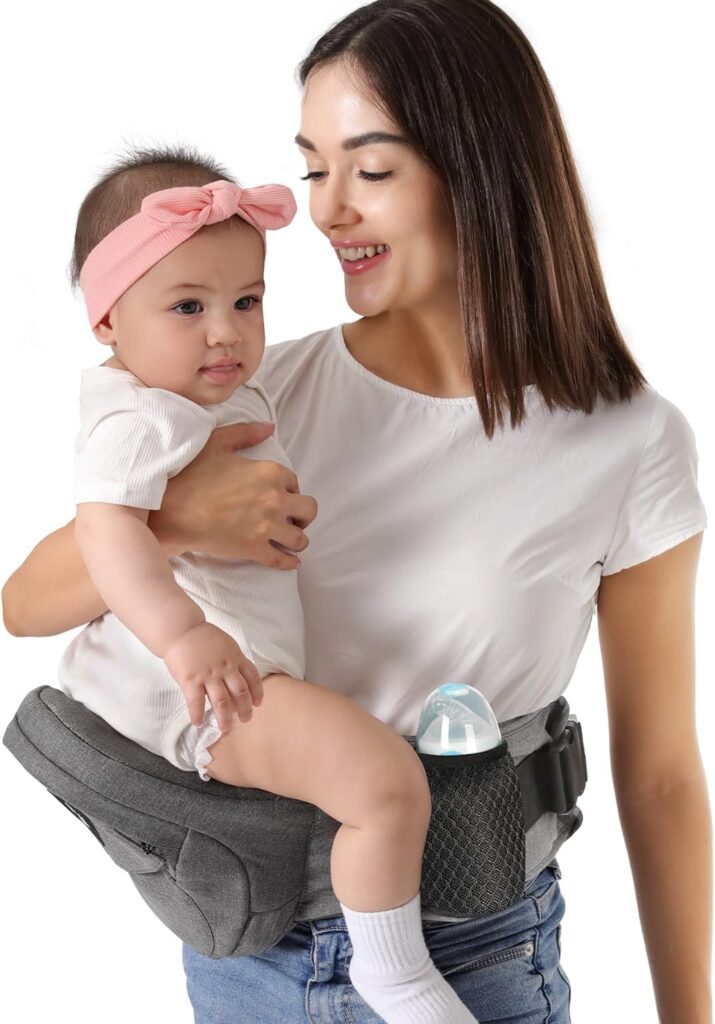 HKAI Baby Hip Carrier, Mom’s Choice Award Winner, Baby Carrier with Adjustable Waistband Breathable Mesh, Ergonomic Carrier with Non-Slip Hip Seat Surface for Newborns Toddlers, (Grey)