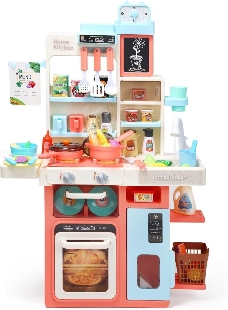 holyfun kids kitchen playset kitchen set for toddler with sound light cooking stove with steam play sink and toy kitchen 751x1024 1