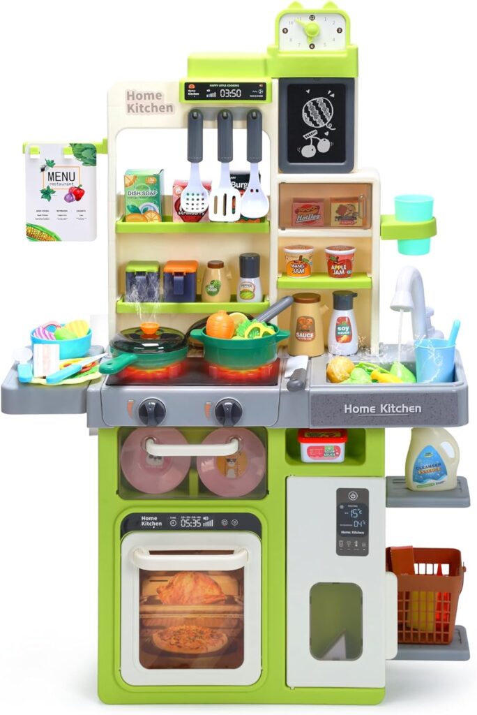 holyfun kids pretend play kitchen set with sounds lights cooking stove sink and play food toy kitchen for toddlers green 684x1024 1