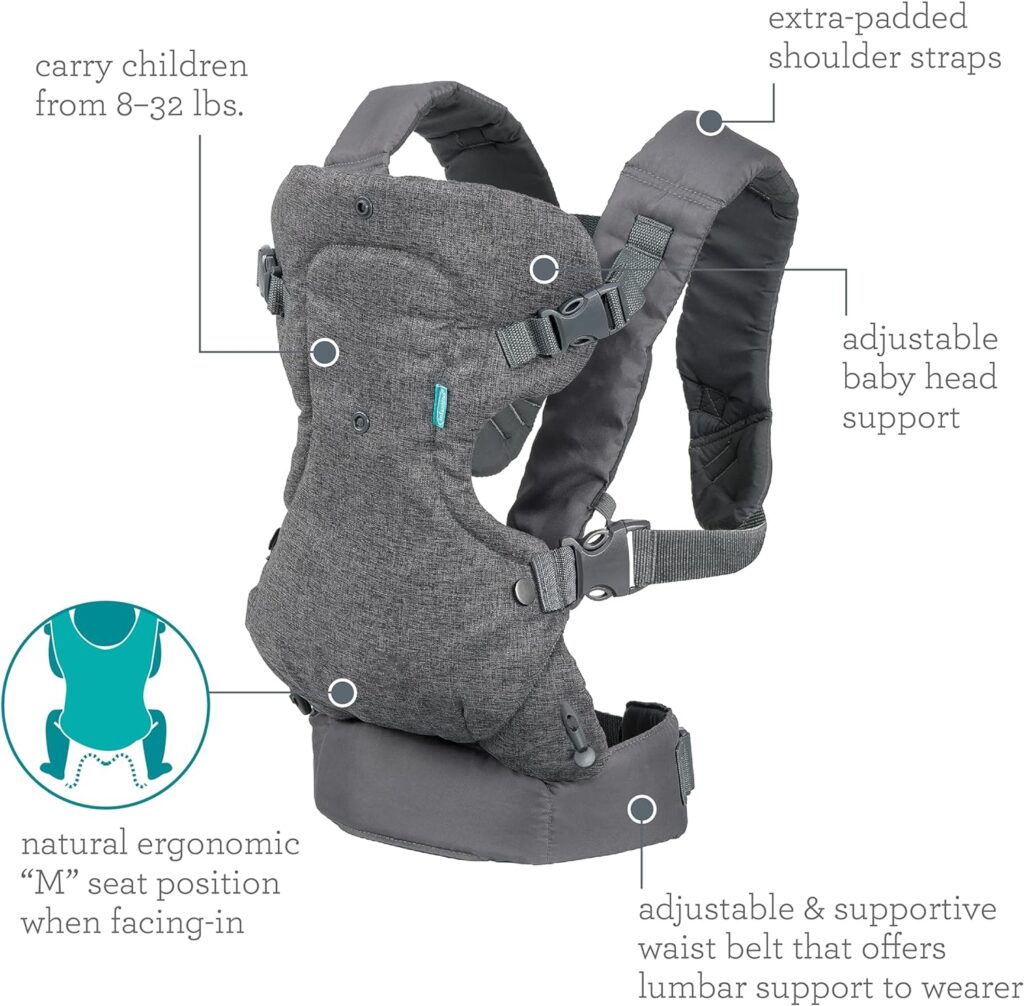 Infantino Flip Advanced 4-in-1 Carrier - Ergonomic, convertible, face-in and face-out front and back carry for newborns and older babies 8-32 lbs