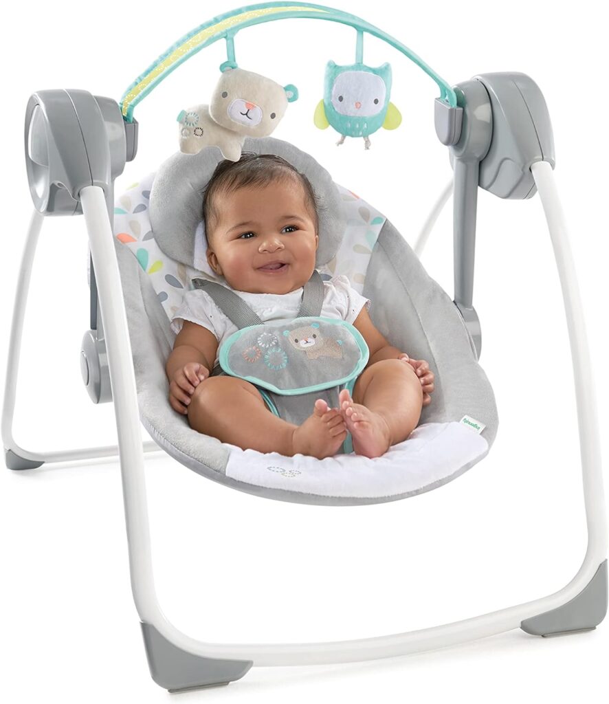 ingenuity comfort 2 go compact portable 6 speed cushioned baby swing with music folds easy 0 9 months 6 20 lbs pink flor 4