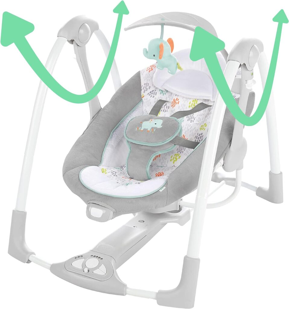 Ingenuity Swing n Go 5-Speed Baby Swing - Foldable, Portable, 2 Plush Toys Sounds, 0-9 Months 6-20 lbs (Hugs Hoots)