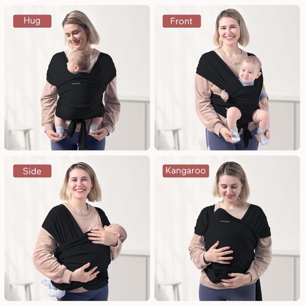 Momcozy Baby Wrap Carrier, Easy to Wear Infant Carrier Slings, Lightweight Hands Free Baby Sling, Adjustable Baby Carriers for Newborn to Toddler 8-35 lbs, Black