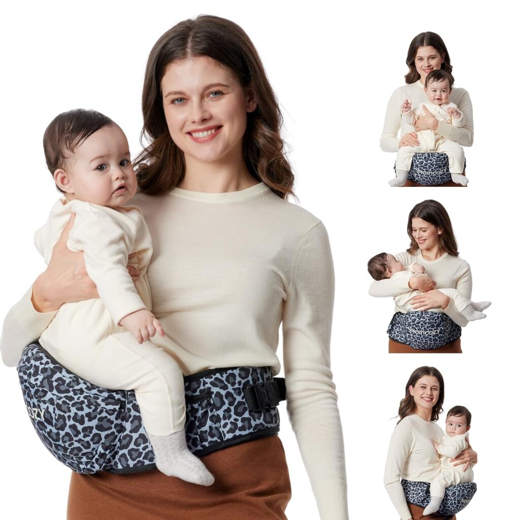 Momcozy Hip Seat Baby Carrier - Adjustable Waistband with Original 3D Belly Protector, Ergonomic Carrier with Various Pockets for Newborns Toddlers up to 45lbs (Black, Medium)