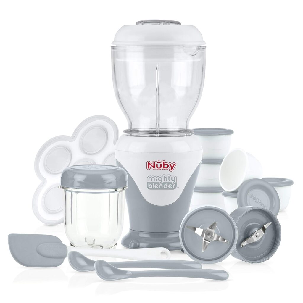 nuby mighty blender with cookbook 22 piece baby food maker set for different baby weaning stages cool gray design 1024x1024 1