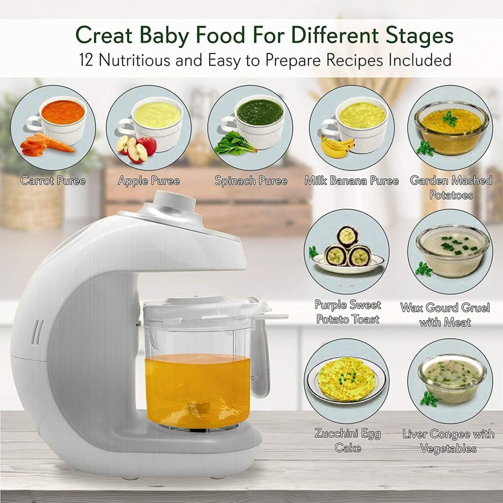 NutriChef Baby Food Maker | 2-in-1 Steam Cooker Puree Blender | Adjustable Steam Timer | Blend Organic Food for Babies, Infants Toddlers | Includes Dishwasher Safe Steam Basket Bowl