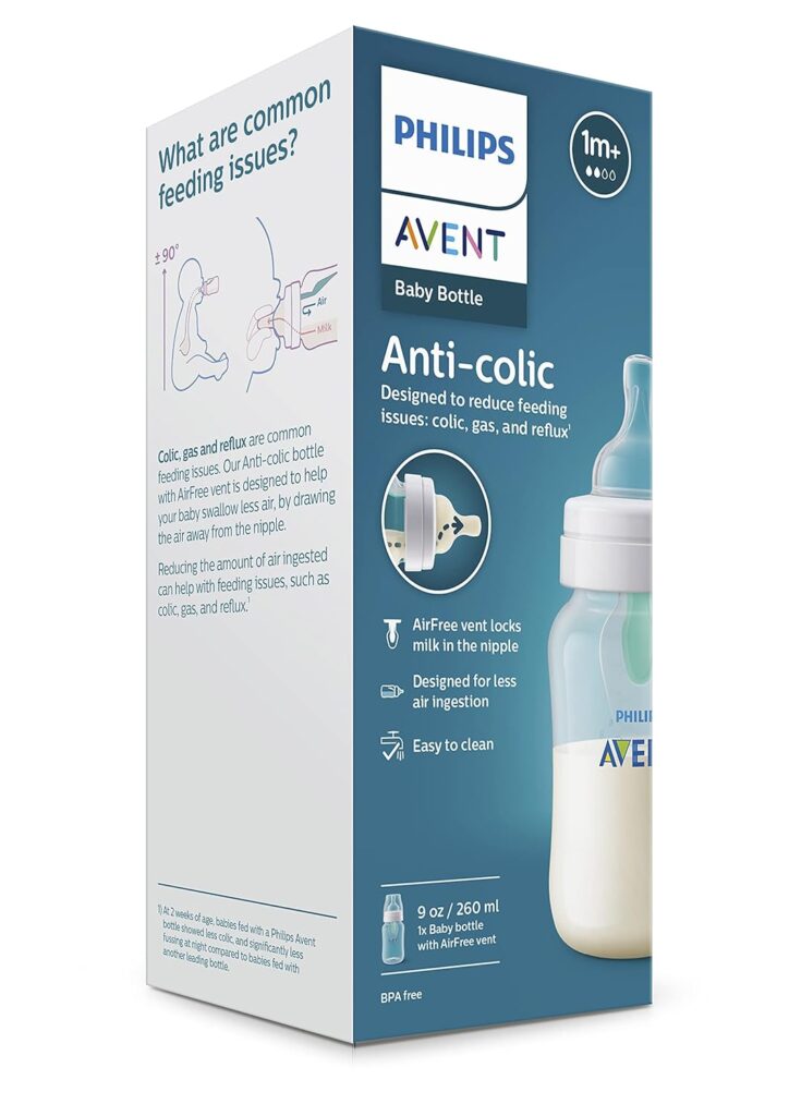 Philips AVENT Anti-Colic Baby Bottles with AirFree Vent, 4oz, 4pk, Clear, SCY701/04