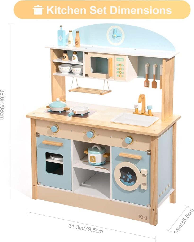 ROBUD Wooden Play Kitchen Set for Kids Toddlers, Toy Kitchen Gift for Boys Girls, Age 3+