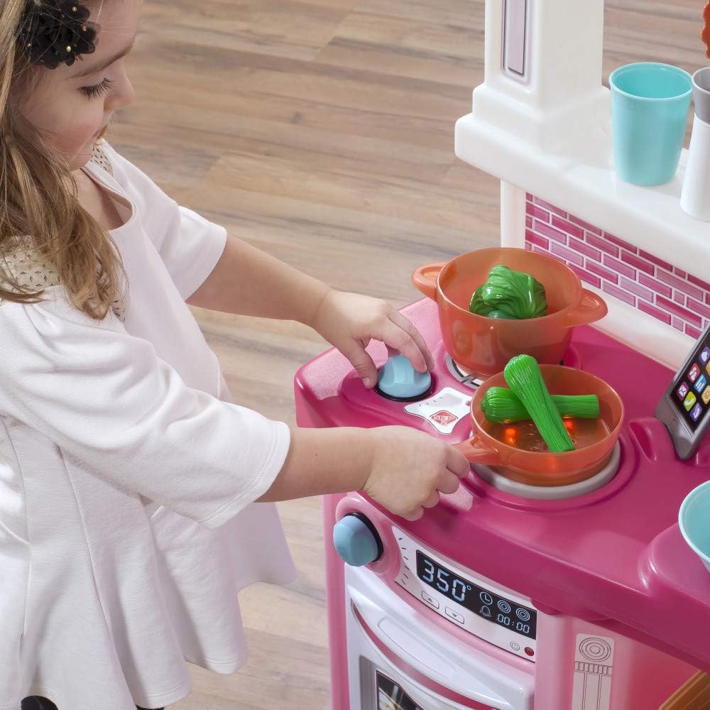 Step2 Fun with Friends Kids Kitchen, Indoor/Outdoor Play Kitchen Set, Toddlers 2+ Years Old, 25 Piece Kitchen Toy Set, Easy to Assemble, Pink