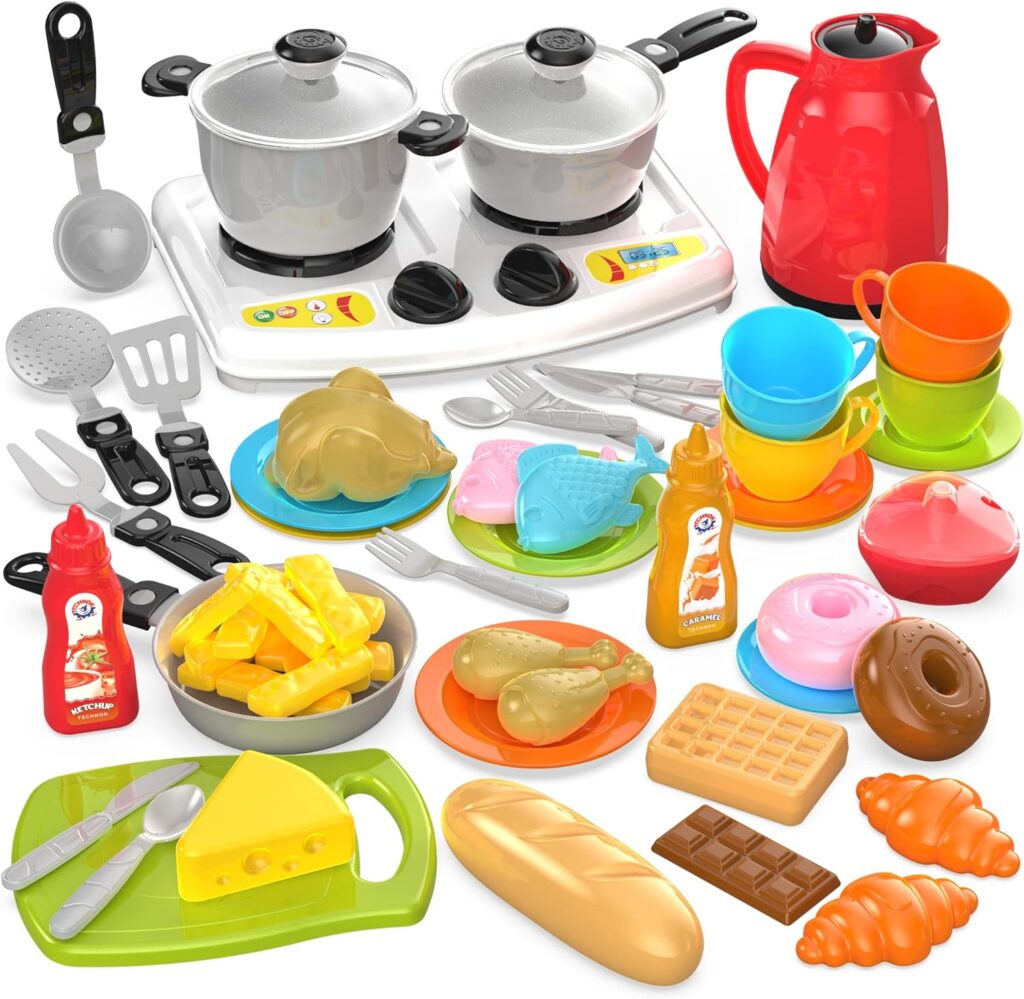 technok 66pcs pretend play kitchen toys cookware with play food toy set pretend play toy kitchen set cooking stove and a 1024x999 1