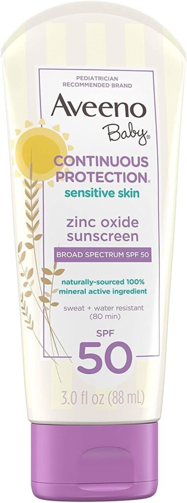 aveeno baby continuous protection zinc oxide mineral sunscreen lotion for sensitive skin with broad spectrum spf 50 tear 381x1024 1