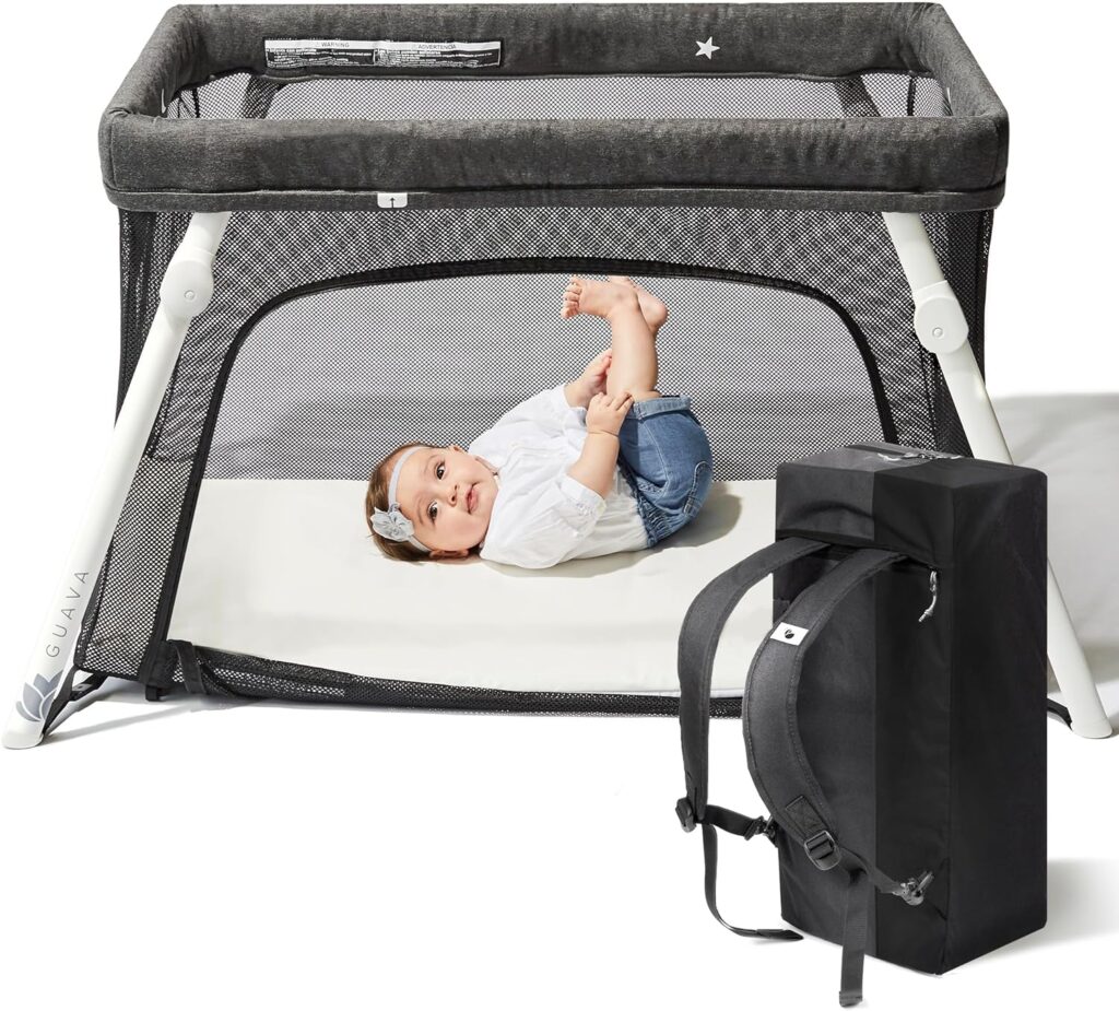 guava lotus travel crib with lightweight backpack design certified baby safe portable crib folding play yard with comfy