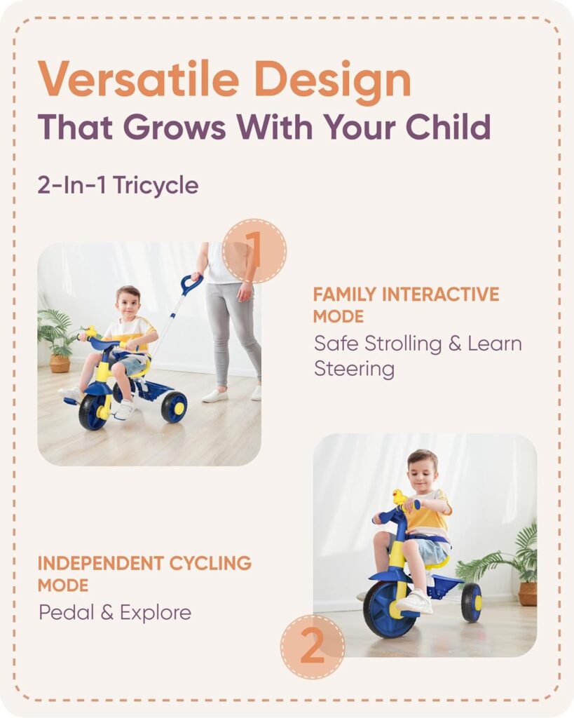 kriddo 2 in 1 kids tricycles age 18 month to 3 years eva wheels upgraded gift trikes for toddlers 2 to 3 year old with p 1