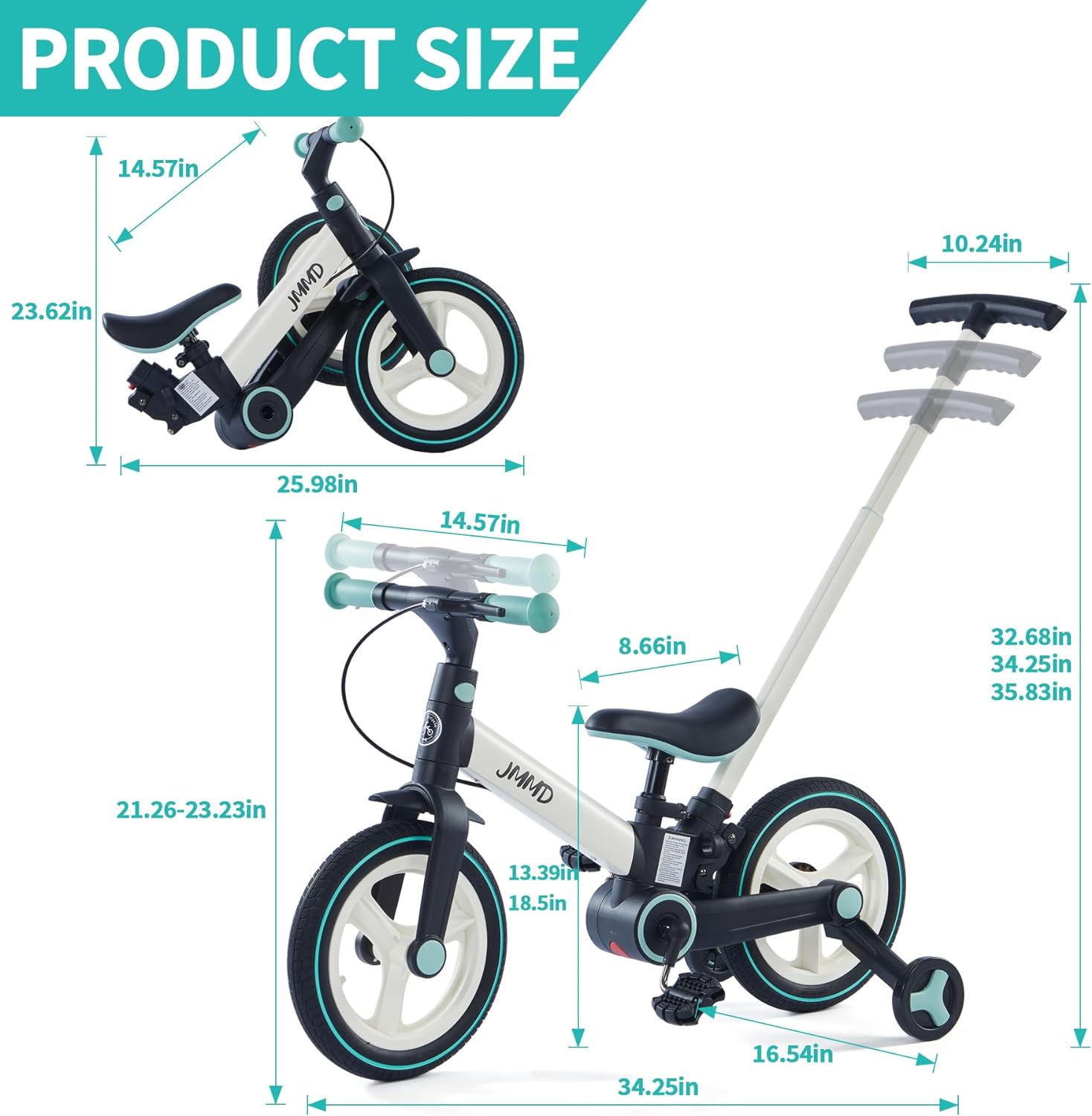 Toddler Bike with Push Handle for Kids 18 Months-5 Years, 6 in 1 Push Bike with Training Wheels Pedals, Balance Bike for Boys and Girls with Brakes Kickstand