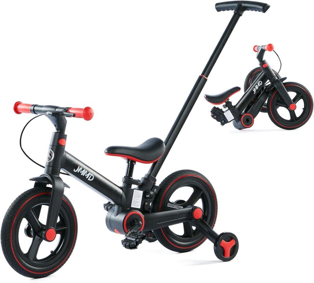 toddler bike with push handle for kids 18 months 5 years 6 in 1 push bike with training wheels pedals balance bike for b