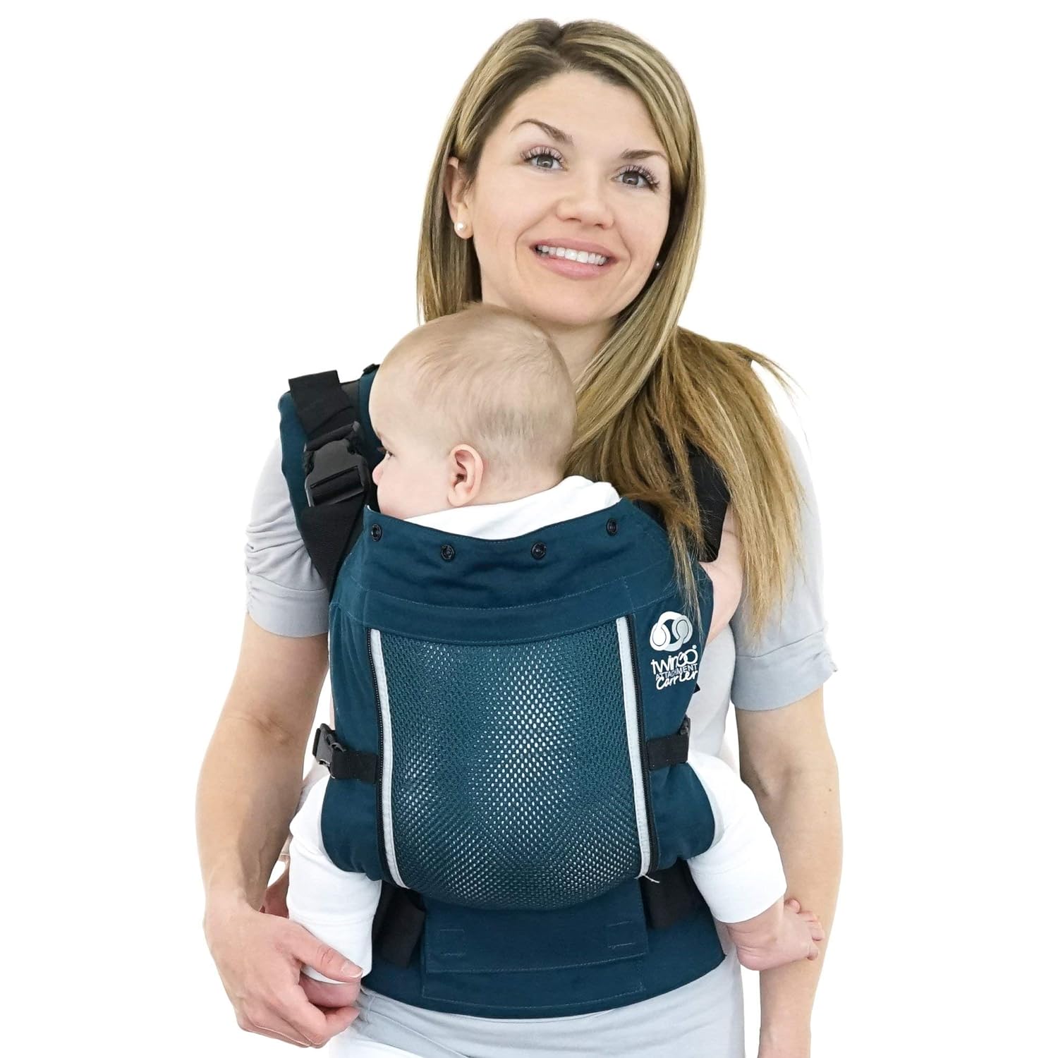 TwinGo Carrier - Air Model - Cool Grey - Great for All Seasons - Breathable Mesh - Fully Adjustable Tandem or 2 Single Baby Carrier for Men, Woman, Twins and Babies 10-45 lbs